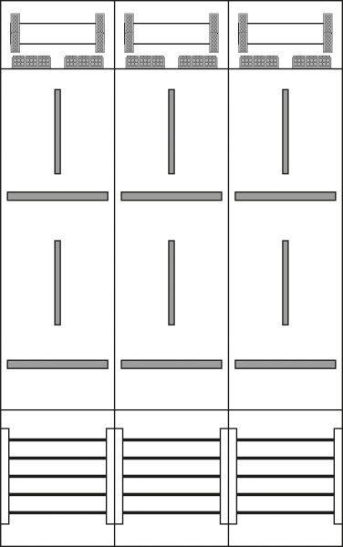 Zählerfeld 3-feldrig, H=1200mm, 6-3.HZ, Z315