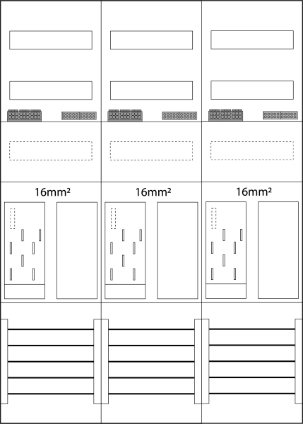 Zählerfeld 3-feldrig, H=1050mm, 3-eHZ 16mm², 3 Res., ER36-16