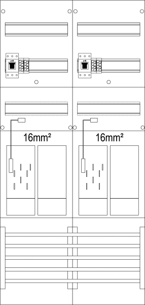 Zählerfeld 2-feldrig, H=1050mm, 2-eHZ 16mm² mit DS,2 HSS,2 Res, ER26DS-16-HSS