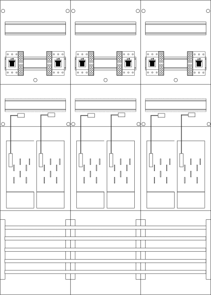 Zählerfeld 3-feldrig, H=1050mm, 6-eHZ, mit DS, 6 HSS, E316DS-HSS